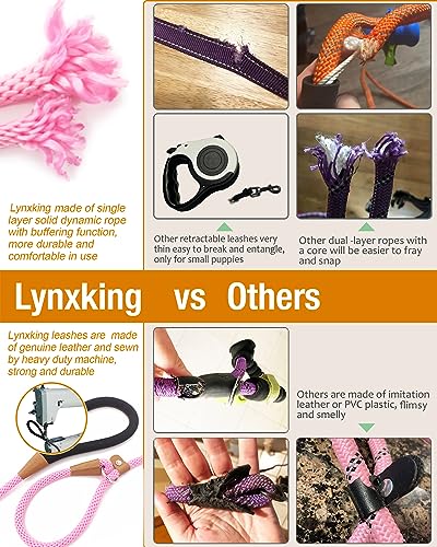 lynxking Dog Leash 1/2in x 5ft Slip Lead Pink and 1/2in x 6ft Slip Lead Reflective Black, 2 Pack