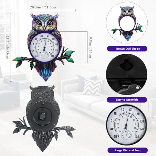 Large Outdoor Thermometer, Printed Owl Wall Thermometer - color: Multi Owl