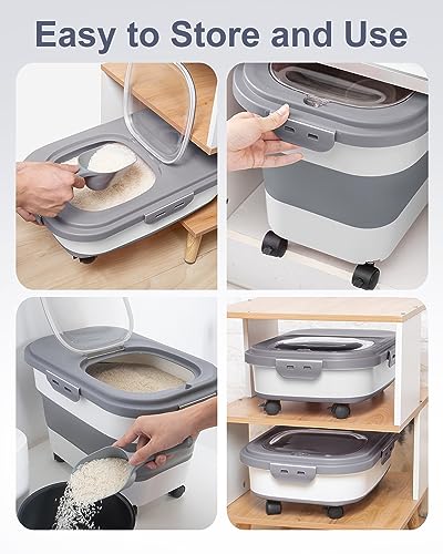 20-30 Lbs Rice Storage Container,Collapsible Food Storage Containers - color: Grey/20-30LBS