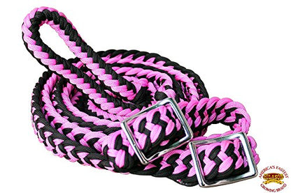 HILASON Braided Poly Barrel Horse Racing Reins Flat Grip Knots 1" X 8Ft | Rein Gifts - color: Hot Pink-Black
