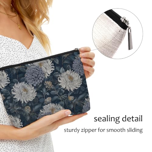 Elegant Blue Floral Makeup Bag Chrysanthemums Cosmetic Bag - color: Multicolor 1611
