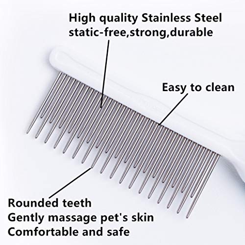 Pet Comb, Long & Short Stainless Steel Teeth Grooming Comb for Dogs & Cats