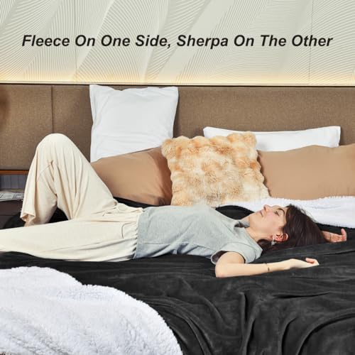 KAWAHOME Sherpa Fleece Throw Size Blanket for Bed, Extra Warm Heavy Thick - color: Dark Grey, size: Throw ( 50" X 60" )