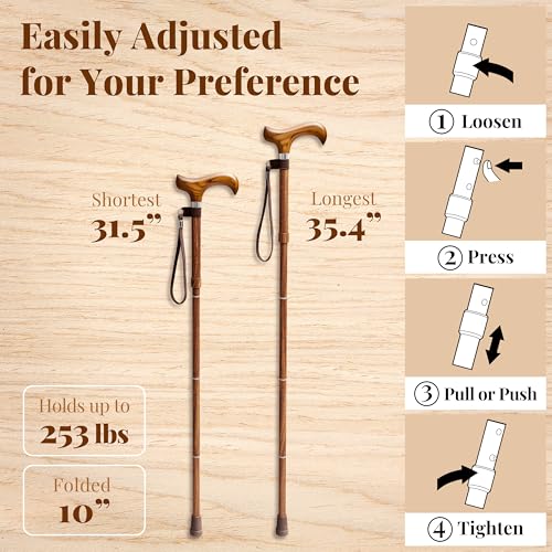 Merry Sticks Foldable Walking Cane for Women and Men, Adjustable, Sen Wood - color: Sen Wood, size: Classic Grip