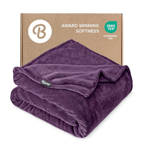Bare Home Fleece Blanket Luxury Microplush (Full/Queen, Plum) - color: 16 - Plum, size: Full/Queen