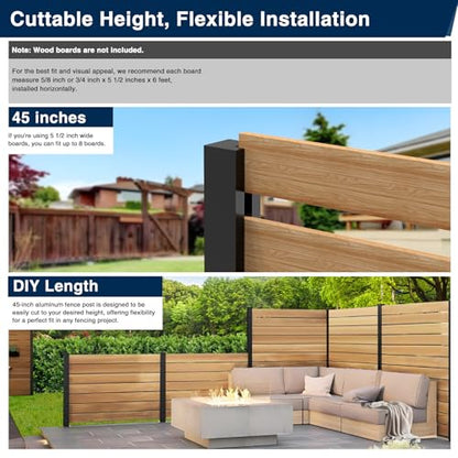 45" Aluminium Privacy Fence Line Post, 4 Pack - color: 4 Pack 180 Degree
