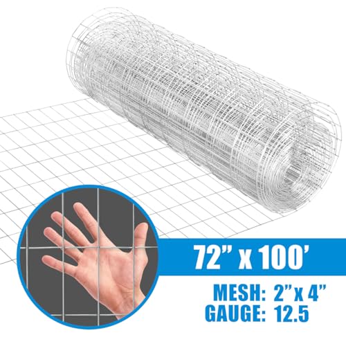 Fencer Wire Welded Wire Fence 12.5 Gauge, Galvanized Welded Fence Wire Roll, Mesh Size 2-Inch x 4-Inch, Hog Wire Fencing Cage, Multiple Use for Home Improvement & Animals Enclosure (6ft. x 100ft.) - style: 6 ft. x 100 ft.