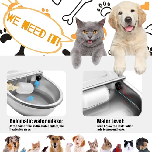 Automatic Animal Drinking Water Bowl with Float Valve and Drainage Hole 304 Stainless Steel Feeder Waterer Livestock Water Trough Suitable for Pet Dog Horse Cattle Goat Sheep 2Pcs（Dia 9in） - style: 2.5L-2pcs