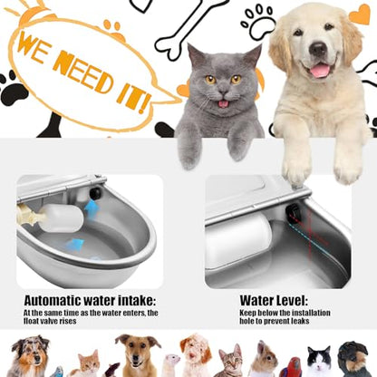 Automatic Animal Drinking Water Bowl with Float Valve and Drainage Hole 304 Stainless Steel Feeder Waterer Livestock Water Trough Suitable for Pet Dog Horse Cattle Goat Sheep 2Pcs（Dia 9in） - style: 2.5L-2pcs
