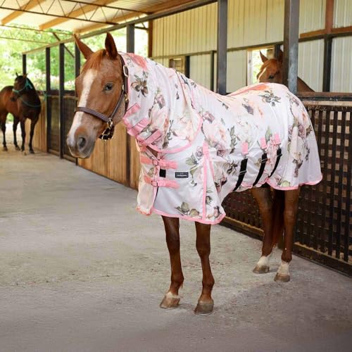 Jeffers Expression Soft Mesh Fly Sheet for Horses 78" – Rose Garden Pattern, Lightweight Mesh Combo Neck Sheet, Breathable UV Protection, Summer Horse Blanket with Straps for Stable or Turnout