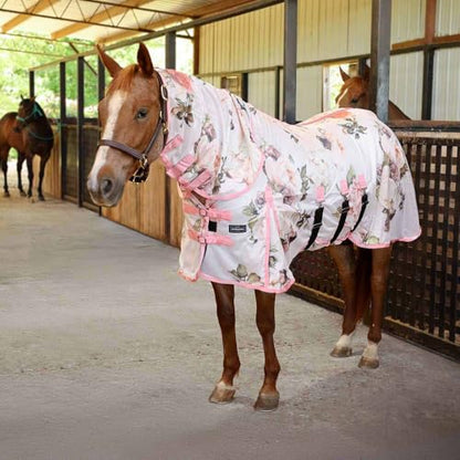 Jeffers Expression Soft Mesh Fly Sheet for Horses 78" – Rose Garden Pattern, Lightweight Mesh Combo Neck Sheet, Breathable UV Protection, Summer Horse Blanket with Straps for Stable or Turnout