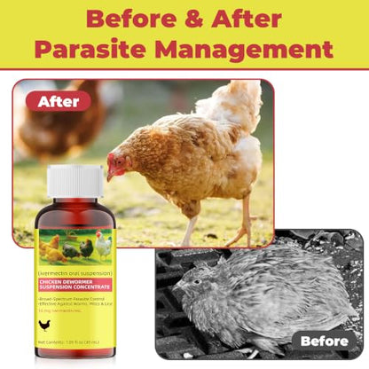 Ivermectin for Chickens, Poultry Dewormer 10 mg/mL Liquid for Worm, Mite & Lice Care Support, Oral Suspension with Dosing Syringe, for Backyard Chickens & Poultry Flocks, 1.01 oz