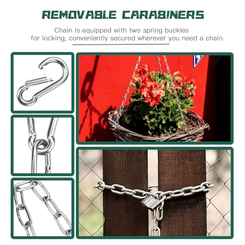 4PCS Stainless Steel Gate Chain Lock - 24 Inch Chain Link with Double-Ended Carabiners for Outdoor Fence and Metal Gates - Secure Gate Latches and Locks for Cow, Horse, Dog, Pet Cages - size: 4 Pack