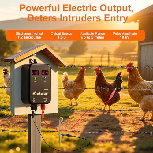 5Miles/8KM Electric Fence Charger,Output 10kV AC/DC Electric Fence Energizer 1 Joule with LED,Portable Electric Fence Plug in Charger for Livestock,Prevent Wild Animals Intrusion for Livestock Poultry