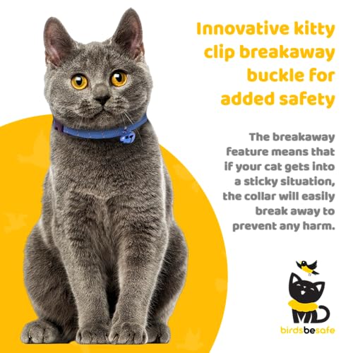 Birdsbesafe Reflective Breakaway Cat Collar with Bell, Safe Design, Blue - color: Blue