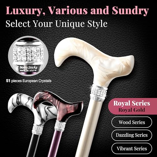 Merry Sticks Rhinestone Foldable Walking Cane for Women and Men, Royal Gold - color: Royal Gold, size: Classic Grip