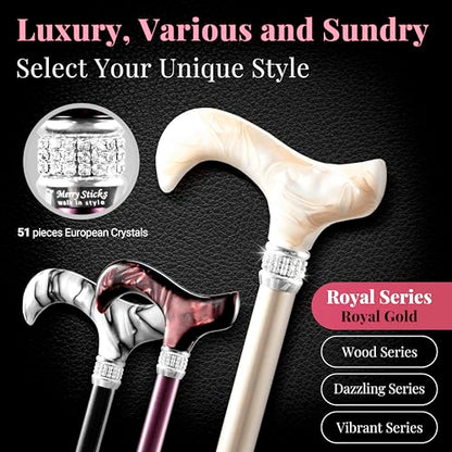 Merry Sticks Rhinestone Foldable Walking Cane for Women and Men, Royal Gold - color: Royal Gold, size: Classic Grip
