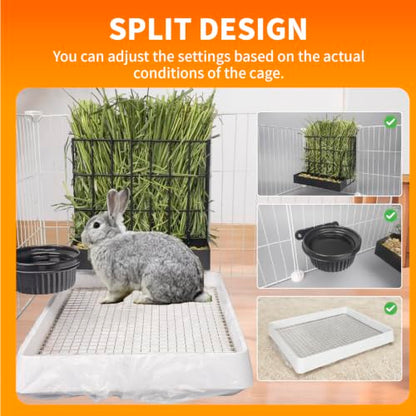 BESNEW 3 in 1 Rabbit Hay Feeder with Litter Box,Upgraded Metal Hay Rack & Litter Tray & Water Bowl,Quick Cleaning,Easy to Install,Bunny Supplies for Rabbit Guinea Pig Chinchilla Small Animals - color: Black, size: 10in set