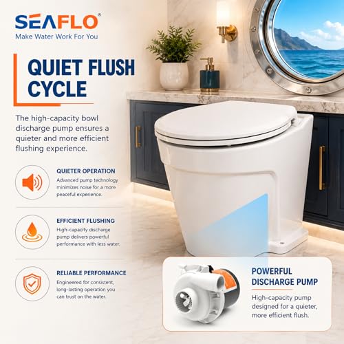 SEAFLO Deluxe Flush Freshwater Electric Marine Toilet - Fresh Water Rinse, 12V, w/ 4-way Flush Panel, Smart Flushing System, Ceramic Bowl, Soft Close Seat, Quiet Flush, Macerator Pump, 4 Year Warranty - style: 12V Deluxe Flush - Fresh Water Rinse - Soleno