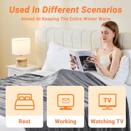 Heated Blanket Electric Twin, 62"x84" Soft Flannel Heating Blanket with 8 Hours Auto Off 10 Fast Heating Levels Machine Washable Sherpa Heated Throw Blanket with Overheating Protection - color: Light Gray, size: Twin(62" x 84")