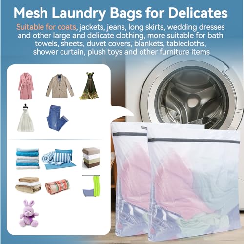 Extra Large Mesh Laundry Bags for Delicates,30"x30" Laundry Bags Mesh Wash Bags for Washing Machine, Delicate Laundry Bag, Travel Clothing Storage Bags for Cruise, Camping, College (2 Pack) - size: 2XX-Large(2Pcs)