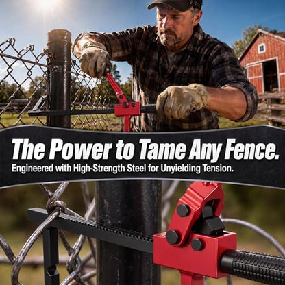 LEIFIDE 1 Pc Chain Link Fence Stretcher Tool, Ratcheting Wire Tightener Puller, 1.7''-9'' Tension Range, Tilted Base Hooked Groove, One-Hand Operation (15.8 Inch,Red) - color: Red, size: 15.8 Inch