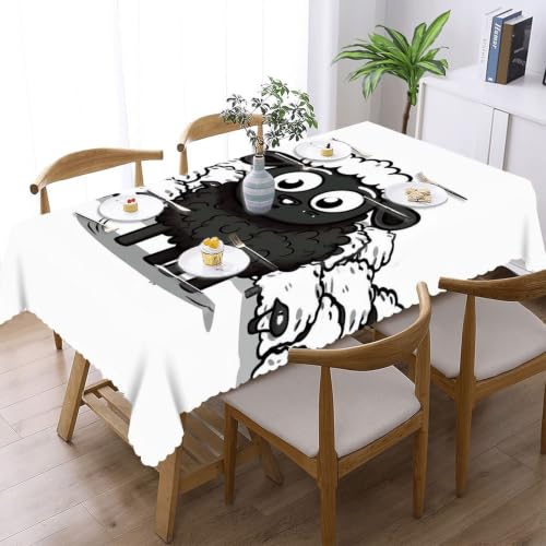 Cartoon Black White Sheep Tablecloth Rectangular for Home Decor, Washable Table Cover for Restaurant, Stain Reusable Table Cloth for Weddings, Dinners, Kitchen, Party 55"x70"