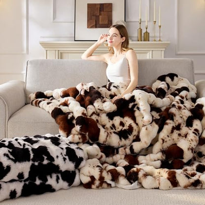 Anysay Faux Fur Throw Blanket, 1000GSM Fluffy Soft Bubble Blanket 60''*80'' - color: Cow Black, size: Twin