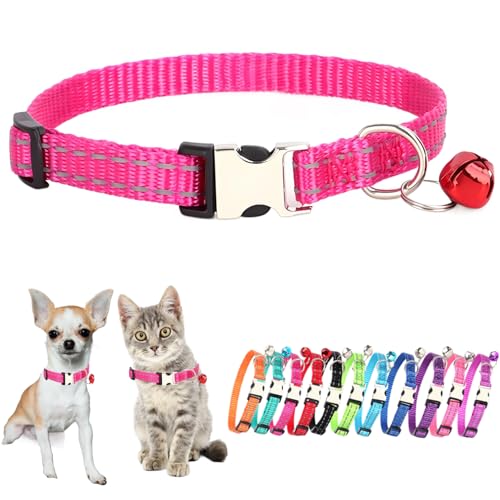 Hot Pink XS Dog Collar with Bell Puppy Collars Bells Cat Small Bell Collar - color: Hot Pink