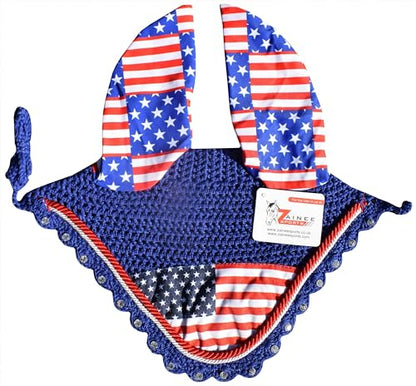 USA Royal Flag Saddle Pad Set with Matching Ear Bonnet – Print Horse Riding Gear – Non-Slip/Breathable – Western/English Show