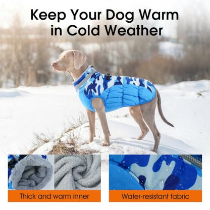 Lelepet Dog Winter Coat with Harness, Waterproof Reflective Camo Jacket - color: Blue Camo, size: X-Small