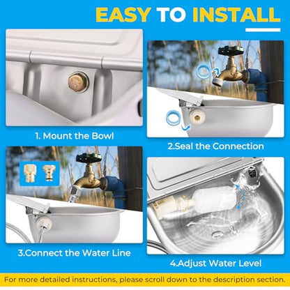NATGAI Automatic Water Bowl with Float Valve, Auto Filling Water Dispenser | 304 Stainless Steel Dog Water Bowl Dispenser Kit for Outdoor Farm, Ranch, Goat, Horse, Poultry, Livestock