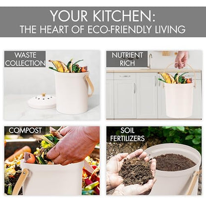 Beautiful Kitchen Compost Bin with Smell Proof Lid for Your Countertop - color: Beige