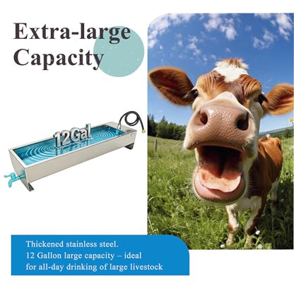 Automatic Livestock Waterer Drinking Trough Large Dog Water Bowl Dispenser 12 Gallon Stainless Steel with Float Valve for Cattle Chicken Goat Horse Pigs Poultry Outdoor Animals - size: 12 Gallon
