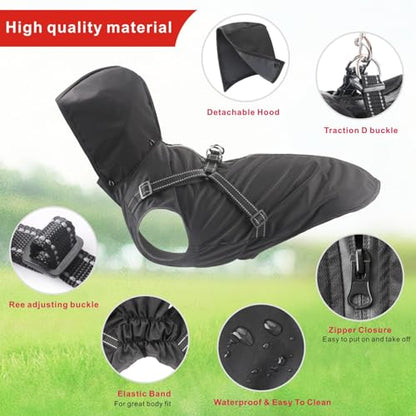 Dog Raincoat Waterproof Dog Hoodie Reflective Dog Raincoat Hooded Adjustable Rain Jacket for Small Medium Large Dogs Puppies (Black, M) - color: Black, size: M