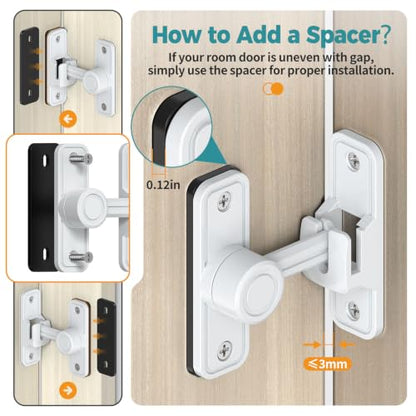 Barn Door Lock 2.4" 90/180 Flip Gate Latch, White 1-Pack - color: White-1 Pc