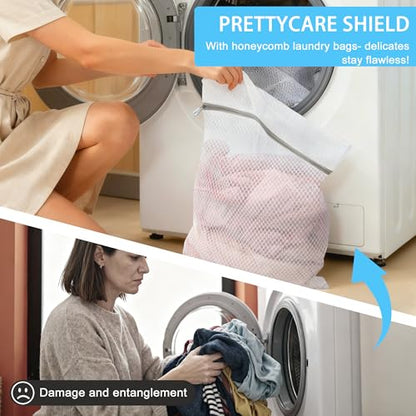 PrettyCare 3 Medium (12 x 16 in) Mesh Laundry Bags for Delicates, Durable Honeycomb Wash Bags with Premium Zippers - Laundry Essentials Mesh Bags for Lingerie, Bras, Socks, Sweater, Travel & Organize - size: Medium