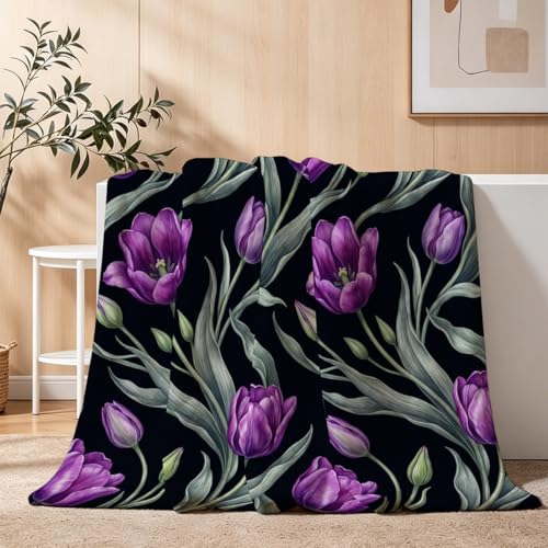 Purple Tulip Blanket, Ultra-Soft Flannel Fleece Throw 60" x 80" - color: Purple Tulip, size: 60"x80"