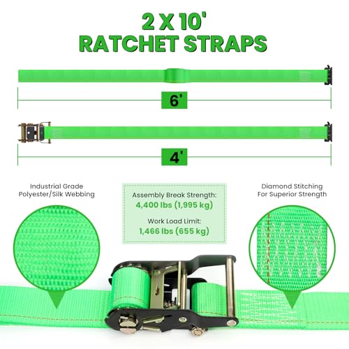 E Track Tie-Down Rail Kit, Trailer Tie Downs, 31 Pcs Set Etrack kit | 4 Rails, 4 Rope Tie Offs, 4 O Ring Anchors, 2 10ft Straps, Securing Accessories for Garages, Vans, Trailers, Cargo (Green) - color: Green