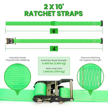 E Track Tie-Down Rail Kit, Trailer Tie Downs, 31 Pcs Set Etrack kit | 4 Rails, 4 Rope Tie Offs, 4 O Ring Anchors, 2 10ft Straps, Securing Accessories for Garages, Vans, Trailers, Cargo (Green) - color: Green