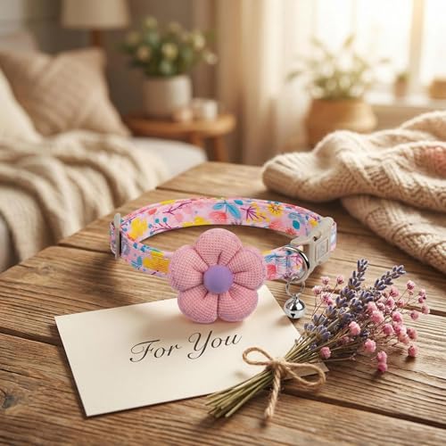 Floral Dog Collar with Bell and Flower, Cute Dog Collar for Puppy Small Medium Large Dogs, Pink Girl Dog Collar for Female/Male Dog Birthday Wedding Photo Props - size: S: for small dogs