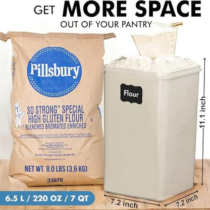 WHITE FEATHER SUPPLIES 2 PC [7 Qt / 6.5L / 220 Oz] Large Food Storage Containers with Lids Airtight - BPA Free Clear Plastic Kitchen and Pantry Storage Containers for Cereal, Flour, Sugar, Rice - color: Grey - 2 Pack