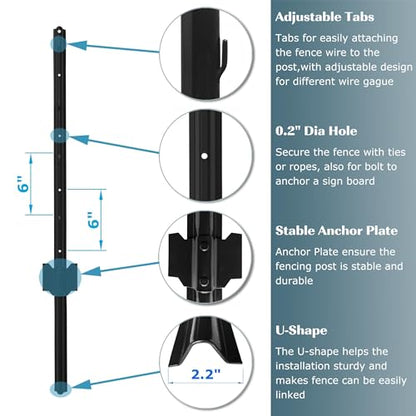 6 Feet Heavy Duty Metal Fence Post Black, Pack of 5, for Garden Wire Fence U-Channel Steel Garden Post Assemble - color: Black, size: 6',5 PCS