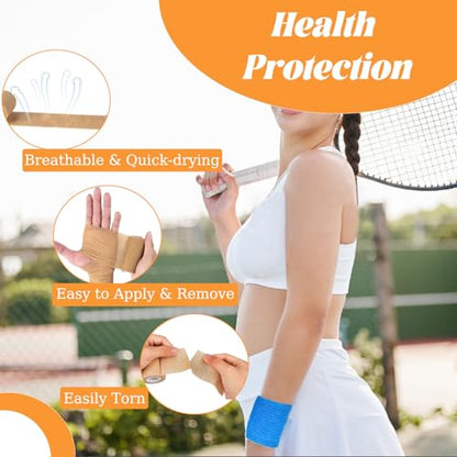 (12-Pack) 1” x 5 Yards | Self Adhesive Bandage Wrap, Skin Colour Athletic Elastic Cohesive Bandage Finger Tape for Wrist and Ankle Sprains & Swelling, Sports Wrap Tape