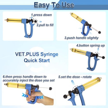 VET.PLUS 50ML Automatic Livestock Syringe for Cow Goat Hog Sheep, Continuous Repeating Cattle Vaccine Gun, Dose Adjustable Luer Lock Interface Veterinary Syringe - size: 1 Tube (50ML)