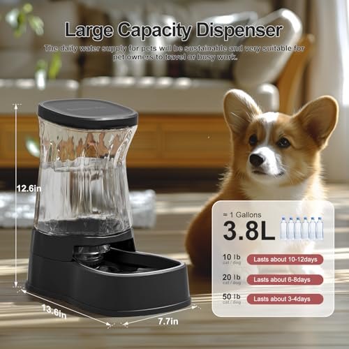 Automatic Dog Water Dispenser, Stainless Steel Bowls Feeder, 100% BPA-Free - color: Black, size: 1 Gallon