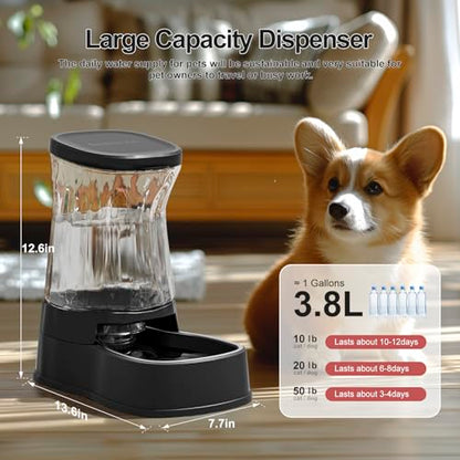 Automatic Dog Water Dispenser, Stainless Steel Bowls Feeder, 100% BPA-Free - color: Black, size: 1 Gallon