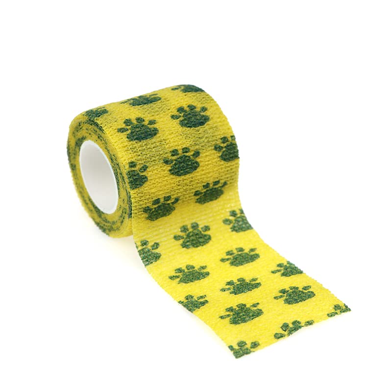 Self Adhesive Bandage Wrap Animal Cohesive Bandage Self Adherent Wrap First Aid Tape for Dogs Cats Horses Birds & Wrist Healing Ankle Sprain - color: 2 Inch Gourd Footprints 6 Rolls