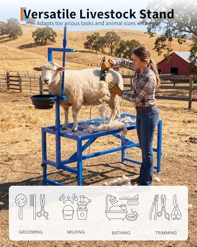 Garvee 47 Inch Heavy Duty 600LBS Goat Stand with Feed Bin - color: Blue 47inch