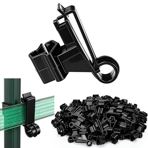 Chunful 100 Pcs T-Post Poly Tape Insulator Large Snap T-Post Holding Electric Fence Insulator for Farm Fence (Black) - color: Black